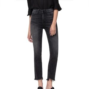 Flying Monkey High Rise Black Denim Straight Leg Crop Raw Hem Stretch Jeans 27